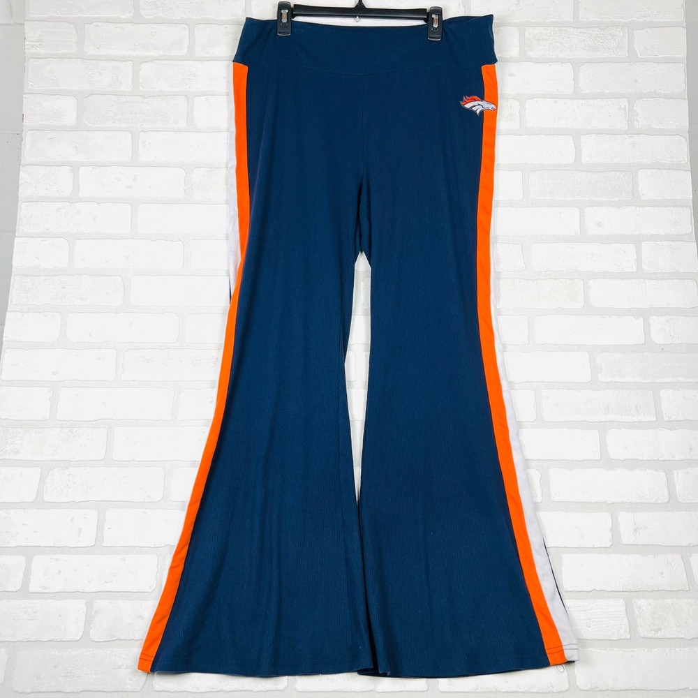 WEAR by Erin Andrews Denver Broncos Ribbed Flare Pants Navy Blue Orange XXL